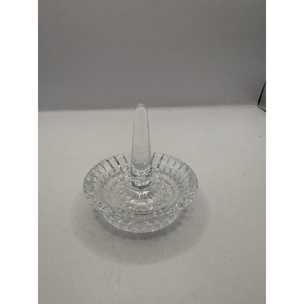 Clear Glass Jewelry Ring Holder Dish Deep Diamond Wedding for Bedside or Vanity